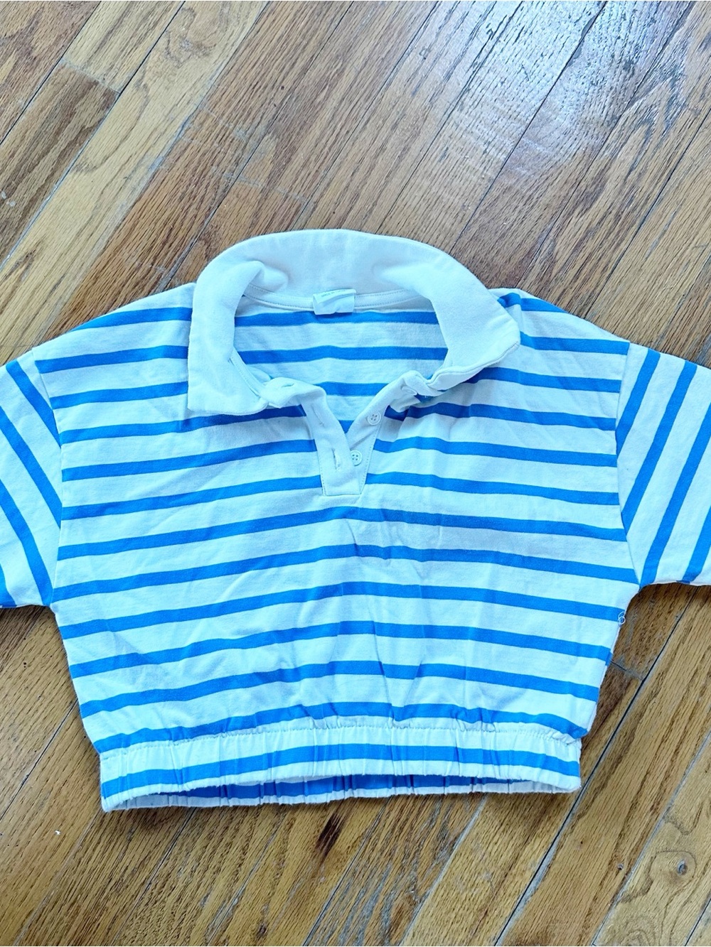 Zara Kids Blue & White Striped Polo Crop Top